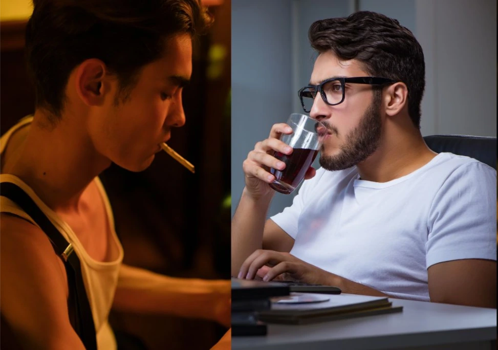 Hình ảnh người đàn ông thức khuya, hút thuốc