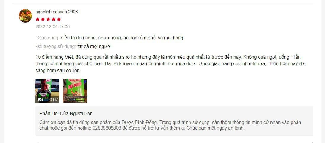 Hình ảnh phản hồi của khách hàng khi sử dụng sản phẩm bảo vệ sức khỏe thiên môn bổ phổi