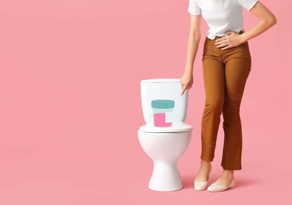 Hình ảnh người phụ nữ đang đi tiểu ra màu hồng