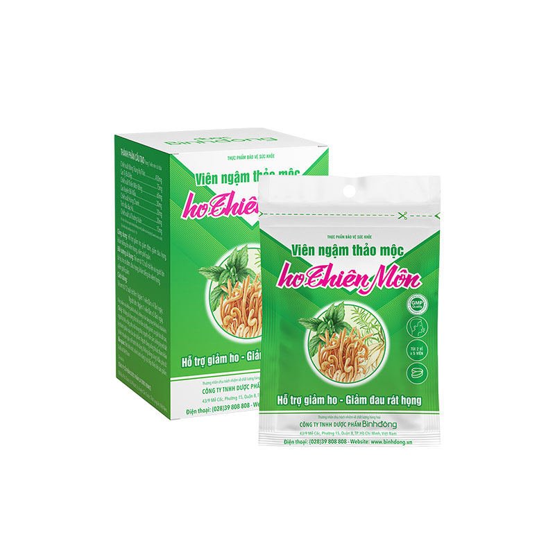 Hình chụp sản phẩm viên ngậm thảo mộc ho Thiên Môn Bình Đông (Hộp 10 vỉ)