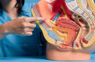 Hình ảnh về người bác sĩ đang cầm mô hình sinh sản của phụ nữ