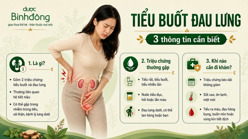 Infographic tiểu buốt đau lưng với 3 thông tin cần biết