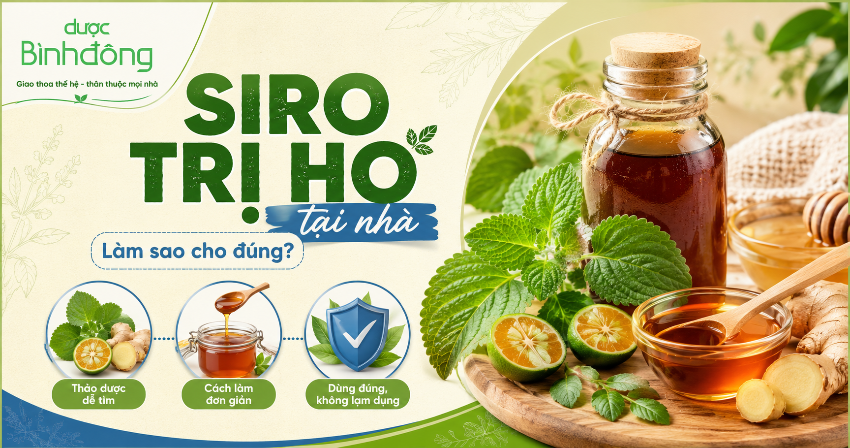 Thumbnail siro trị ho tại nhà với hũ siro thảo dược, nguyên liệu tự nhiên.