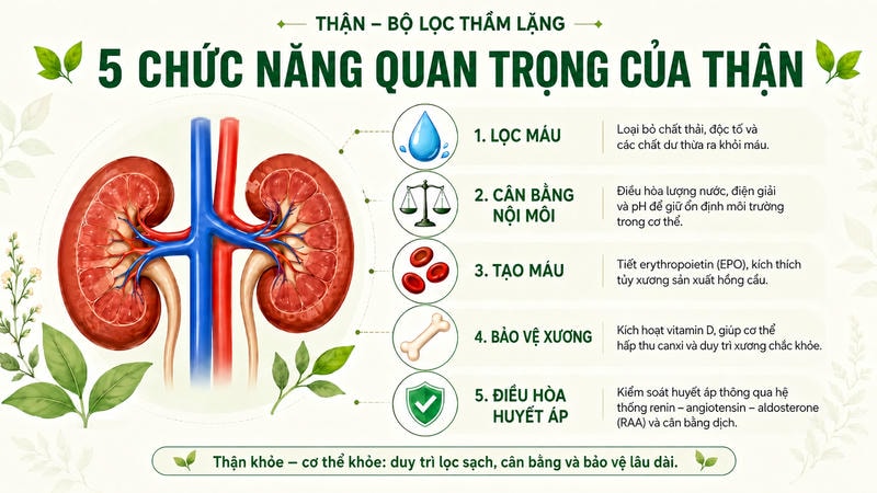 Infographic 5 chức năng quan trọng của thận