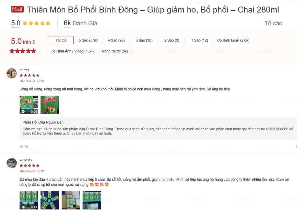 Ảnh chụp đánh giá tích cực từ người tiêu dùng về Thiên Môn Bổ Phổi