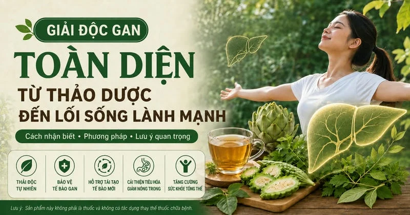 Minh họa lá gan ở trung tâm cùng các tín hiệu nóng trong, mệt mỏi và nổi mụn.
