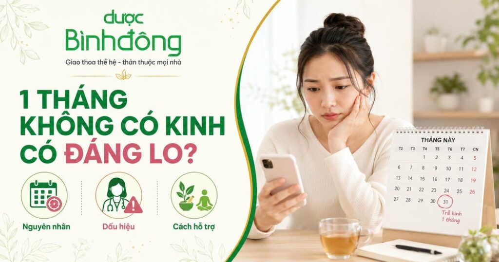 Thumbnail phụ nữ lo lắng vì trễ kinh 1 tháng