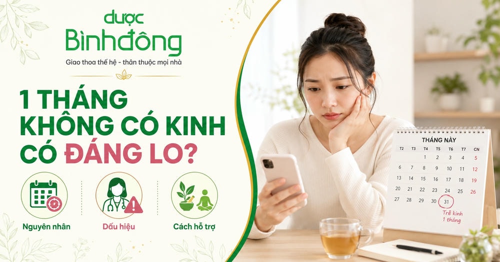 Thumbnail phụ nữ lo lắng vì trễ kinh 1 tháng