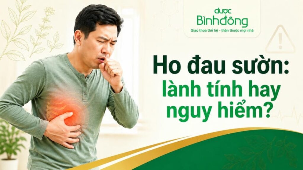 Nam giới ho và ôm vùng sườn, bên cạnh tiêu đề ho đau sườn lành tính hay nguy hiểm.