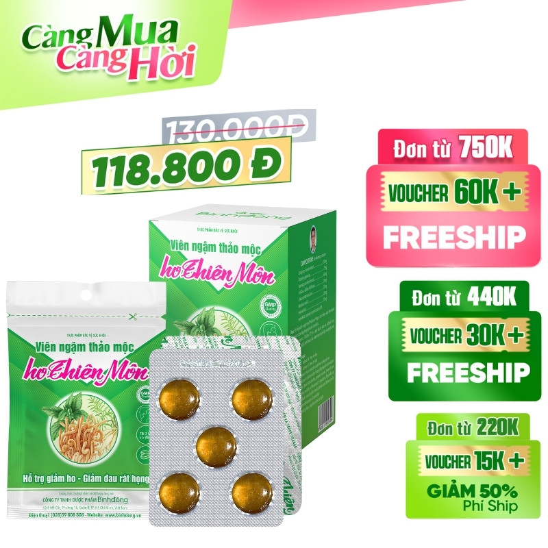 Viên ngậm thảo mộc ho Thiên Môn – Dược Bình Đông (Hộp 10 vỉ)