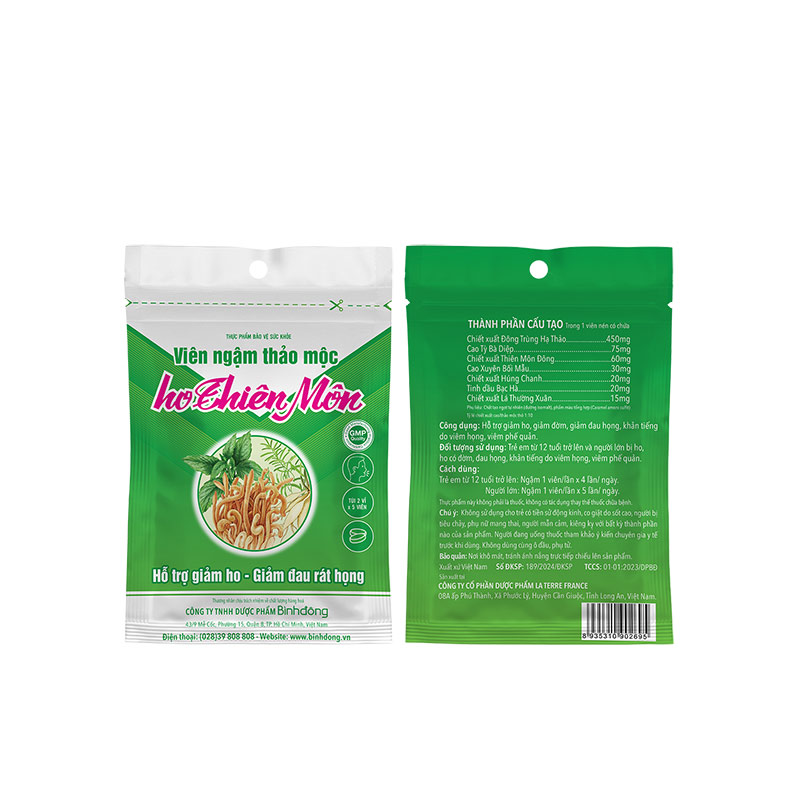 Viên ngậm thảo mộc ho Thiên Môn – Dược Bình Đông (Hộp 10 vỉ)