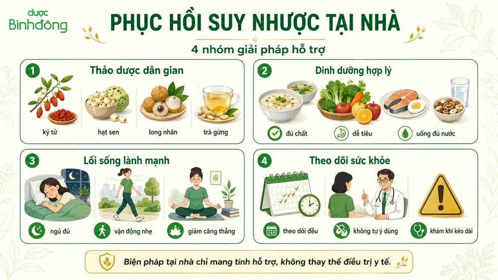 Infographic phục hồi suy nhược cơ thể tại nhà