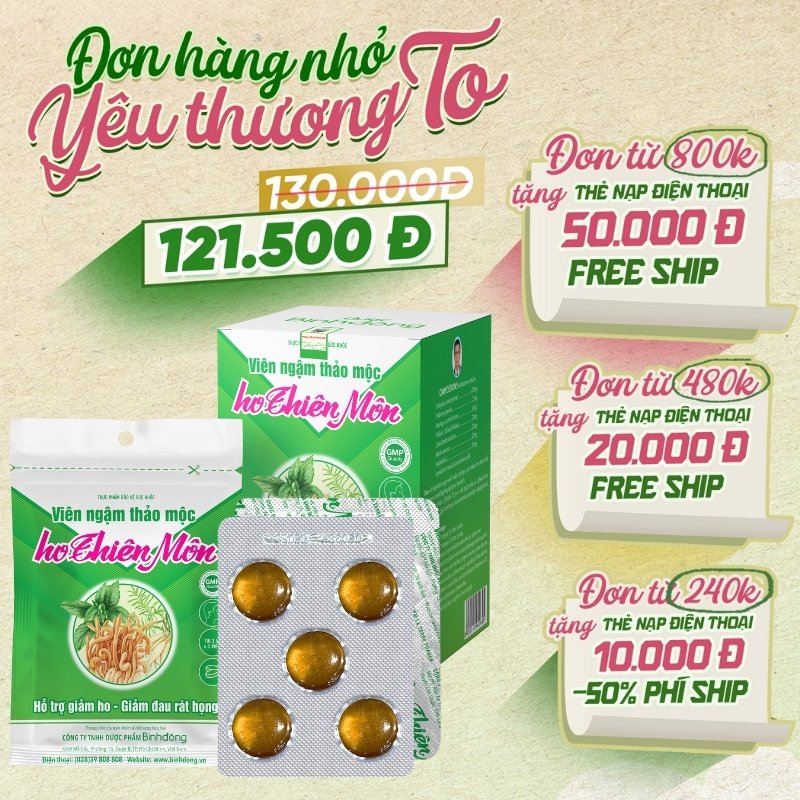 Viên ngậm thảo mộc ho Thiên Môn – Dược Bình Đông (Hộp 10 vỉ)
