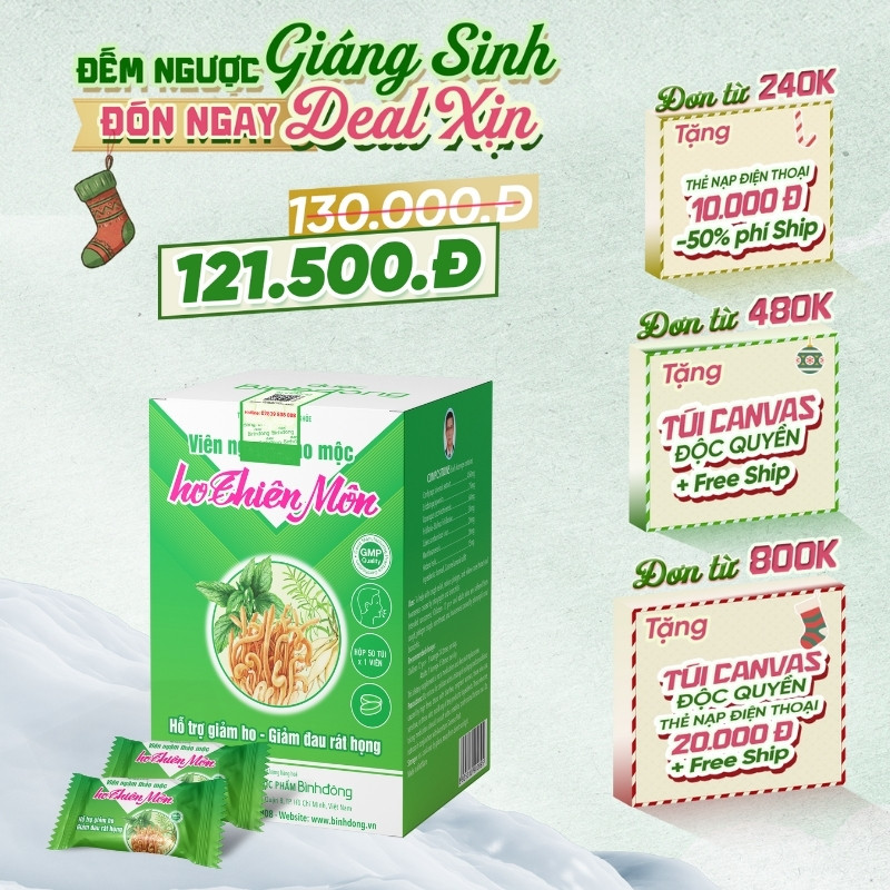 Viên ngậm thảo mộc ho Thiên Môn – Dược Bình Đông (Hộp 50 viên)