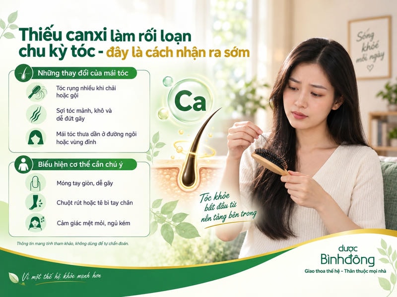Infographic minh họa hai nhóm dấu hiệu cần chú ý gồm thay đổi của mái tóc và các biểu hiện cơ thể đi kèm.