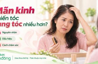 thumbnail về tóc rụng nhiều ở phụ nữ mãn kinh, gồm nguyên nhân, dấu hiệu và cách chăm sóc.