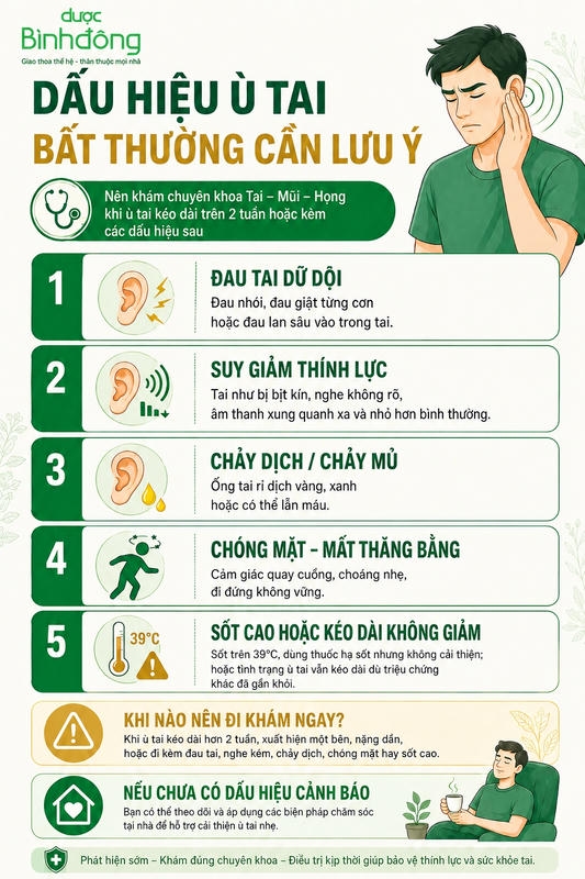 Infographic nêu các dấu hiệu ù tai bất thường