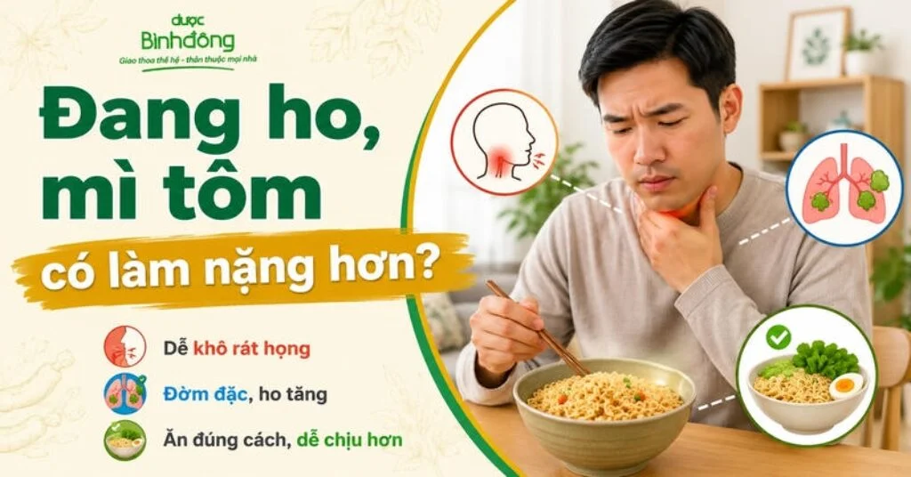 Thumbnail đang ho ăn mi tom duoc không