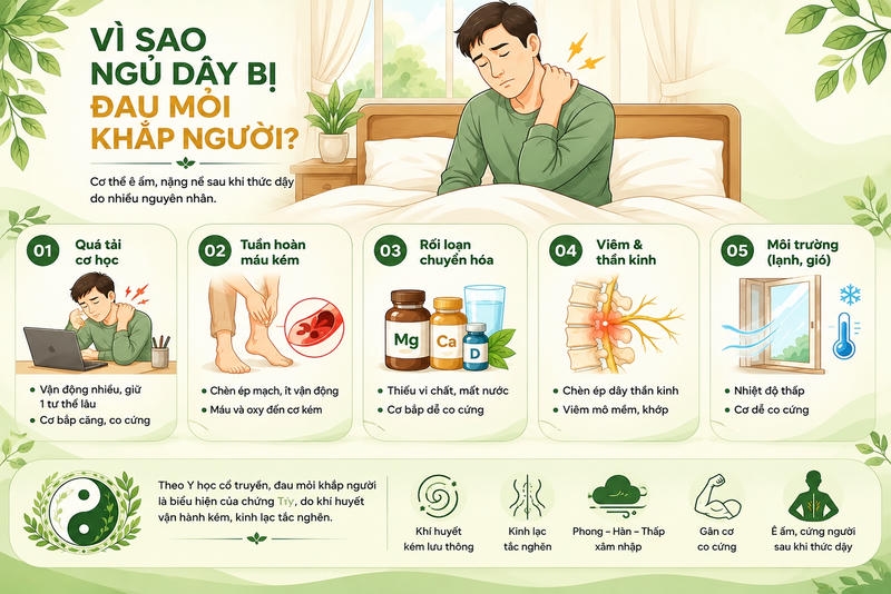 Nhức mỏi cơ thể khi ngủ dậy vì sao