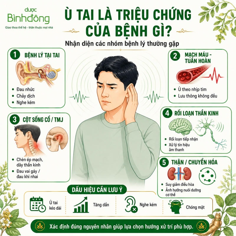 năm nhóm bệnh có thể liên quan ù tai và bốn dấu hiệu cần lưu ý.