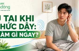 Người đàn ông chạm tai sau khi thức dậy, minh họa tình trạng ù tai buổi sáng và cách xử lý nhanh.