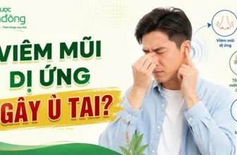Thumbnail viêm mũi dị ứng gây ù tai với người nghẹt mũi và sơ đồ tắc vòi nhĩ.