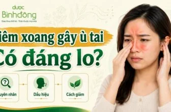 Thumbnail “Viêm xoang gây ù tai – Có đáng lo?” với phụ nữ chạm mũi, tai và ba mục thông tin.