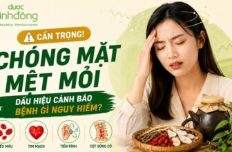 Thumbnail chóng mặt, mệt mỏi: người ôm đầu và biểu tượng thiếu máu, tim mạch, tiền đình, cột sống cổ.