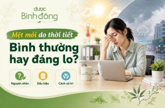 Thumbnail mệt mỏi do thời tiết: người mệt trước laptop, nền nắng mưa, nguyên nhân, dấu hiệu, xử trí.