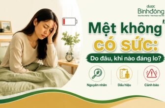 Thumbnail người mệt mỏi không có sức, minh họa phụ nữ uể oải cùng nguyên nhân, dấu hiệu, cảnh báo.