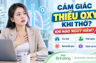 Người phụ nữ có cảm giác thiếu oxy khi thở, minh họa nguyên nhân, dấu hiệu nguy hiểm và cách xử trí.
