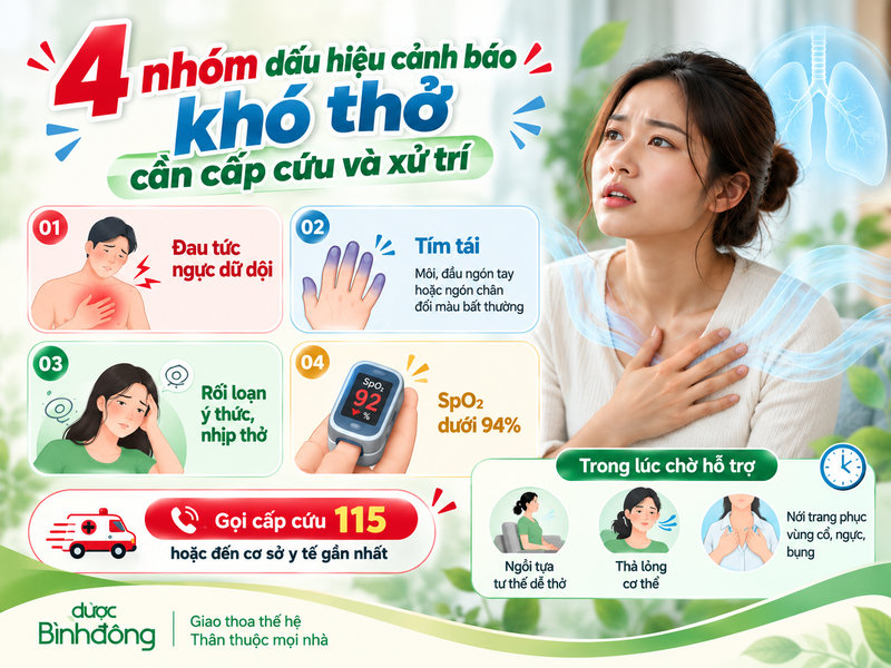 Bốn nhóm dấu hiệu cảnh báo và tư thế ngồi trong lúc chờ hỗ trợ y tế