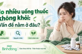 Thumbnail về ho nhiều uống thuốc không khỏi, minh họa người phụ nữ đang ho cùng ba nội dung: cơn ho không khỏi, nguyên nhân và cách chăm sóc.