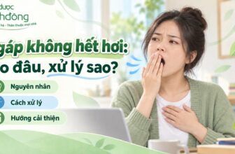 Thumbnail ngáp không hết hơi: người phụ nữ đang ngáp; ba mục Nguyên nhân, Cách xử lý, Hướng cải thiện