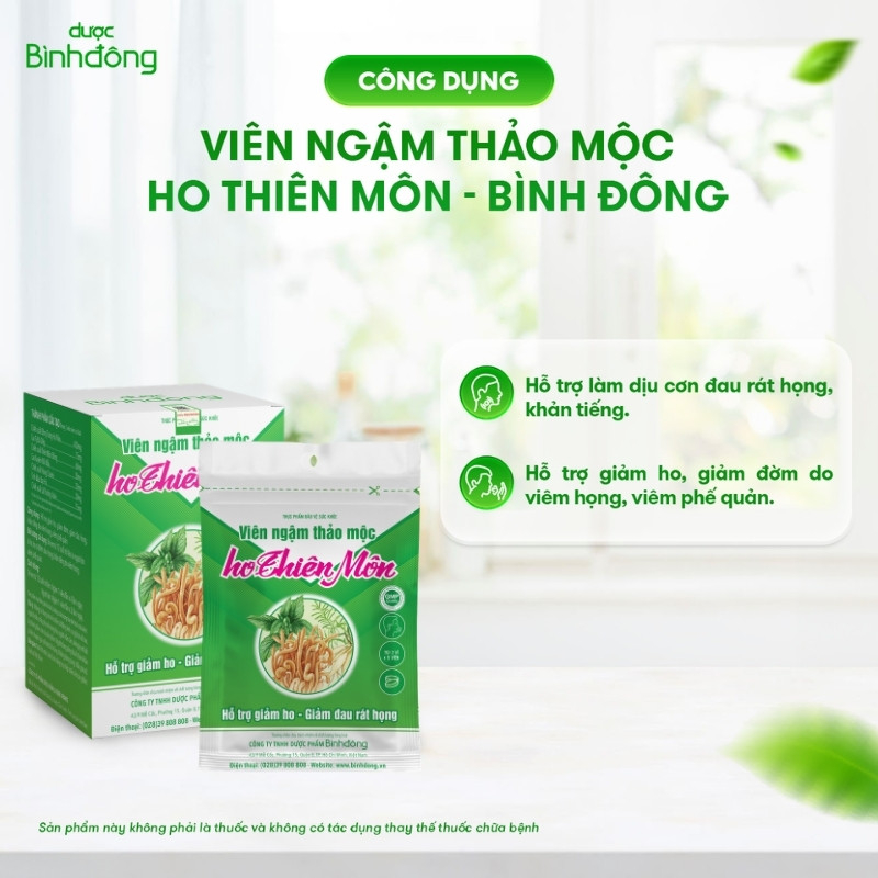 Viên ngậm thảo mộc ho Thiên Môn – Dược Bình Đông (Hộp 10 vỉ)