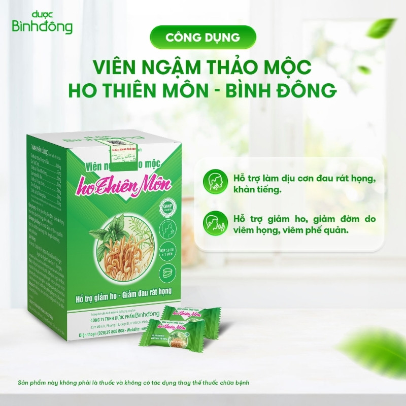 Viên ngậm thảo mộc ho Thiên Môn – Dược Bình Đông (Hộp 50 viên)