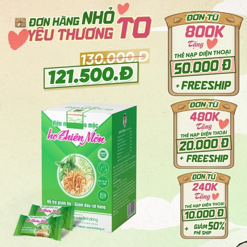 Viên ngậm thảo mộc ho Thiên Môn – Dược Bình Đông (Hộp 50 viên)