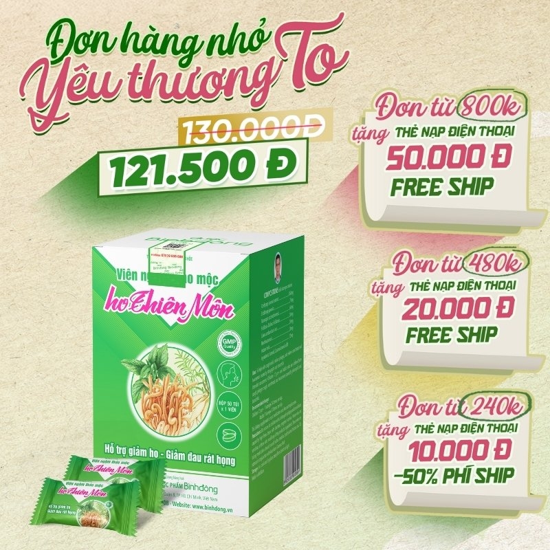 Viên ngậm thảo mộc ho Thiên Môn – Dược Bình Đông (Hộp 50 viên)