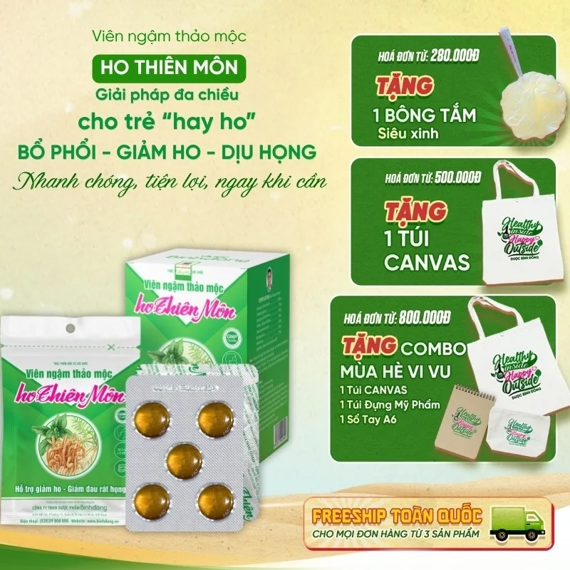 Viên ngậm thảo mộc ho Thiên Môn – Dược Bình Đông (Hộp 10 vỉ)