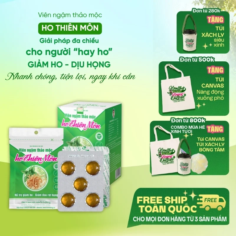 Viên ngậm thảo mộc ho Thiên Môn – Dược Bình Đông (Hộp 10 vỉ)